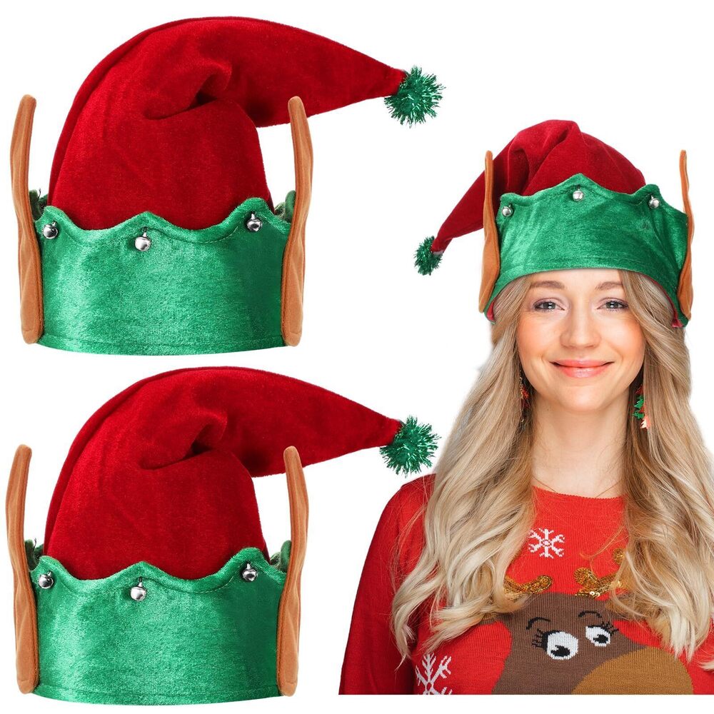 9645 2 Pcs Christmas Hats Elf Hat with Ears Elf Santa Hat for Adults Kids